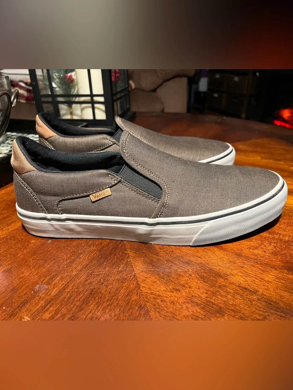 Vans Asher Deluxe Confort Slip-On Canvas Sneakers - Walnut with White Sole
